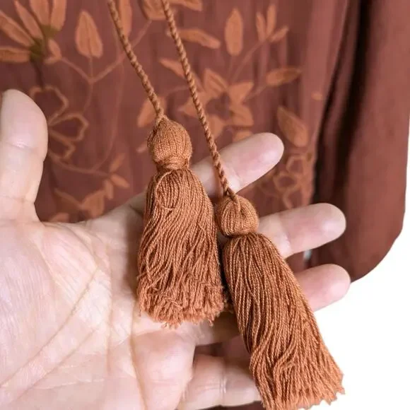 Mi Golondrina Ximena Maxi Kaftan Dress Medium Burnt Orange Embroidered Resort - Picture 6 of 13